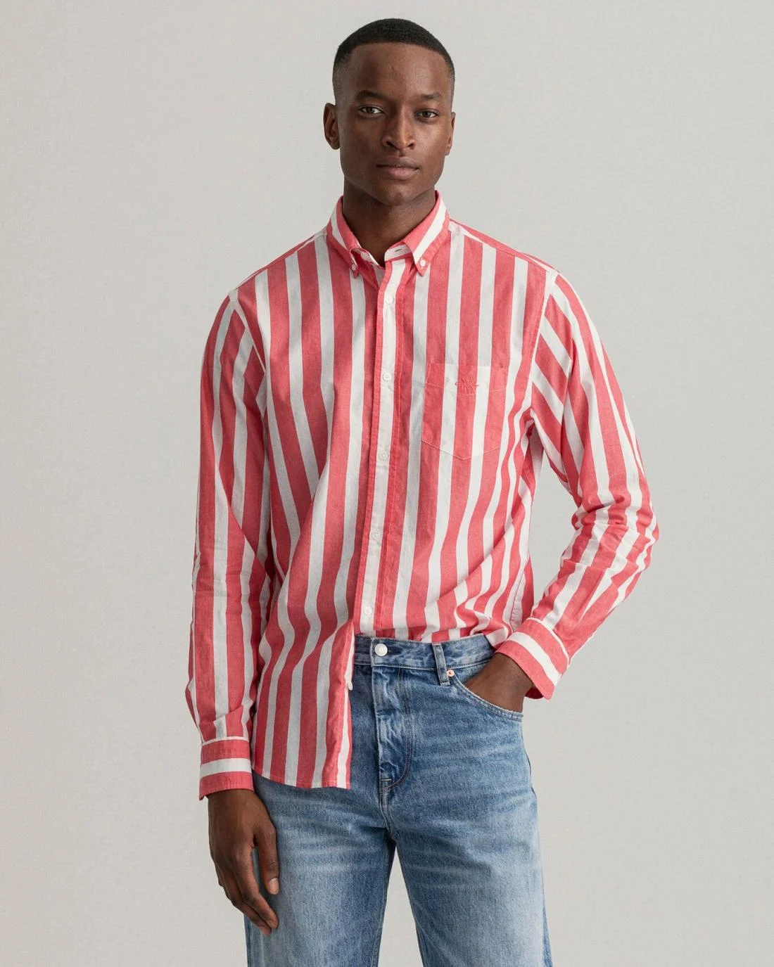 Shirts | Mens GANT Regular Fit Wide Stripe Poplin Shirt Watermelon Pink