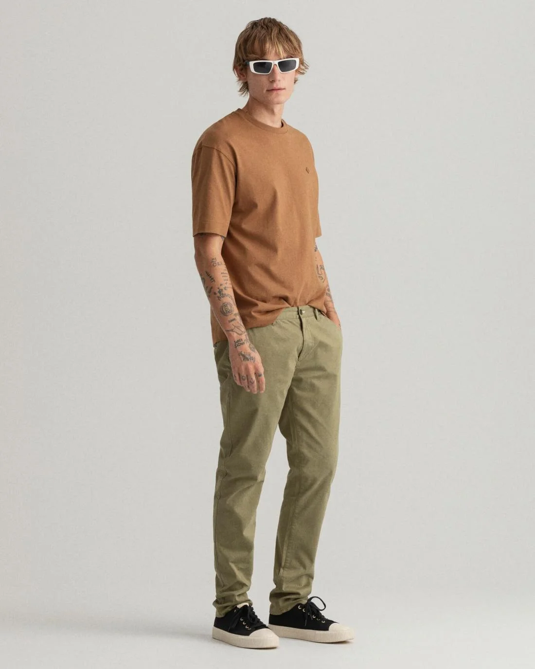 Chinos | Mens GANT Molsey Extra Slim Fit Brushed Chinos Utility Green