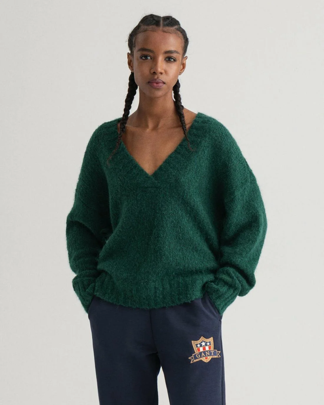 Knitwear | Womens GANT Mohair V-Neck Sweater Tartan Green