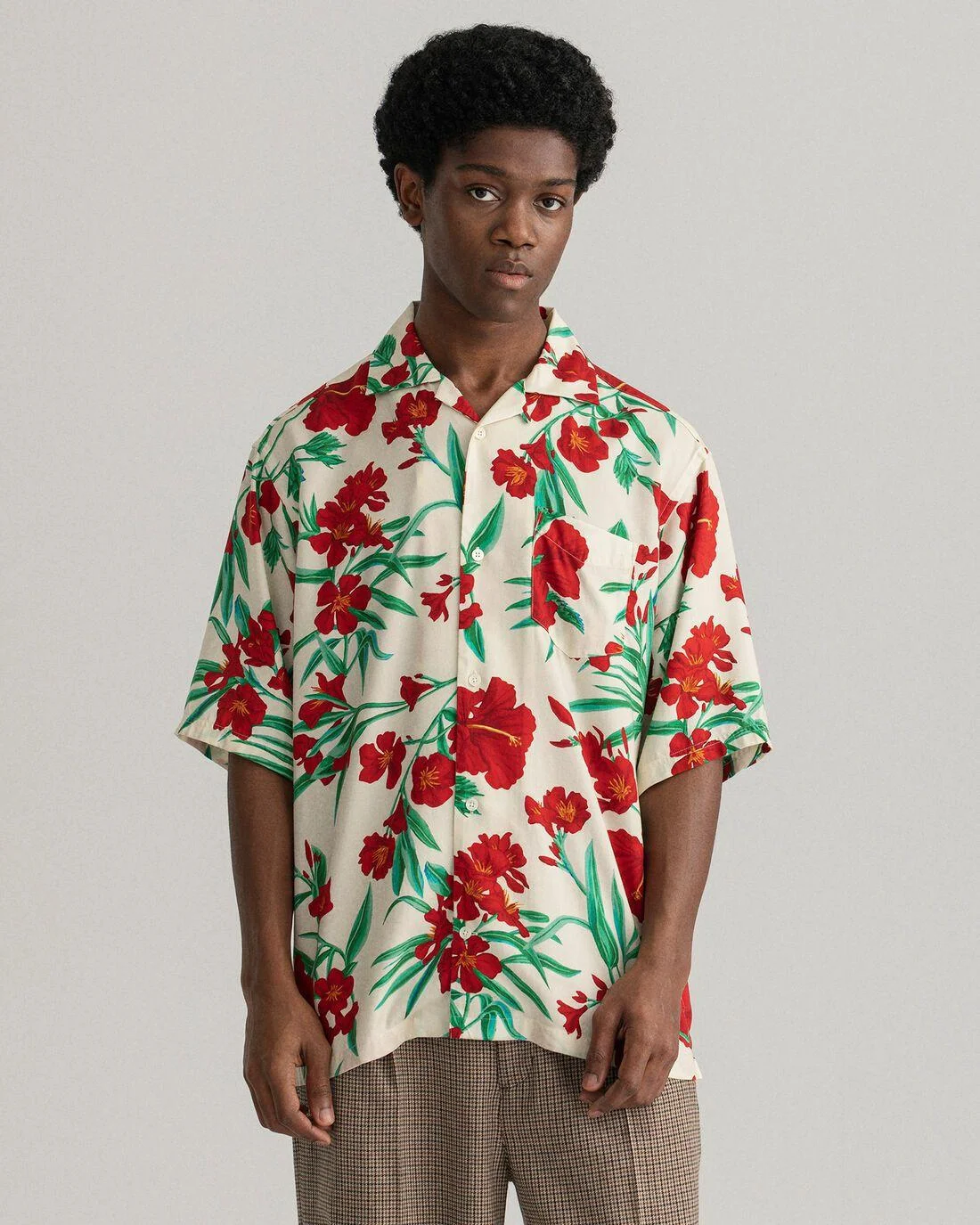 Shirts | Mens GANT Relaxed Fit Pure Prep Floral Lyocell Short Sleeve Shirt Linen