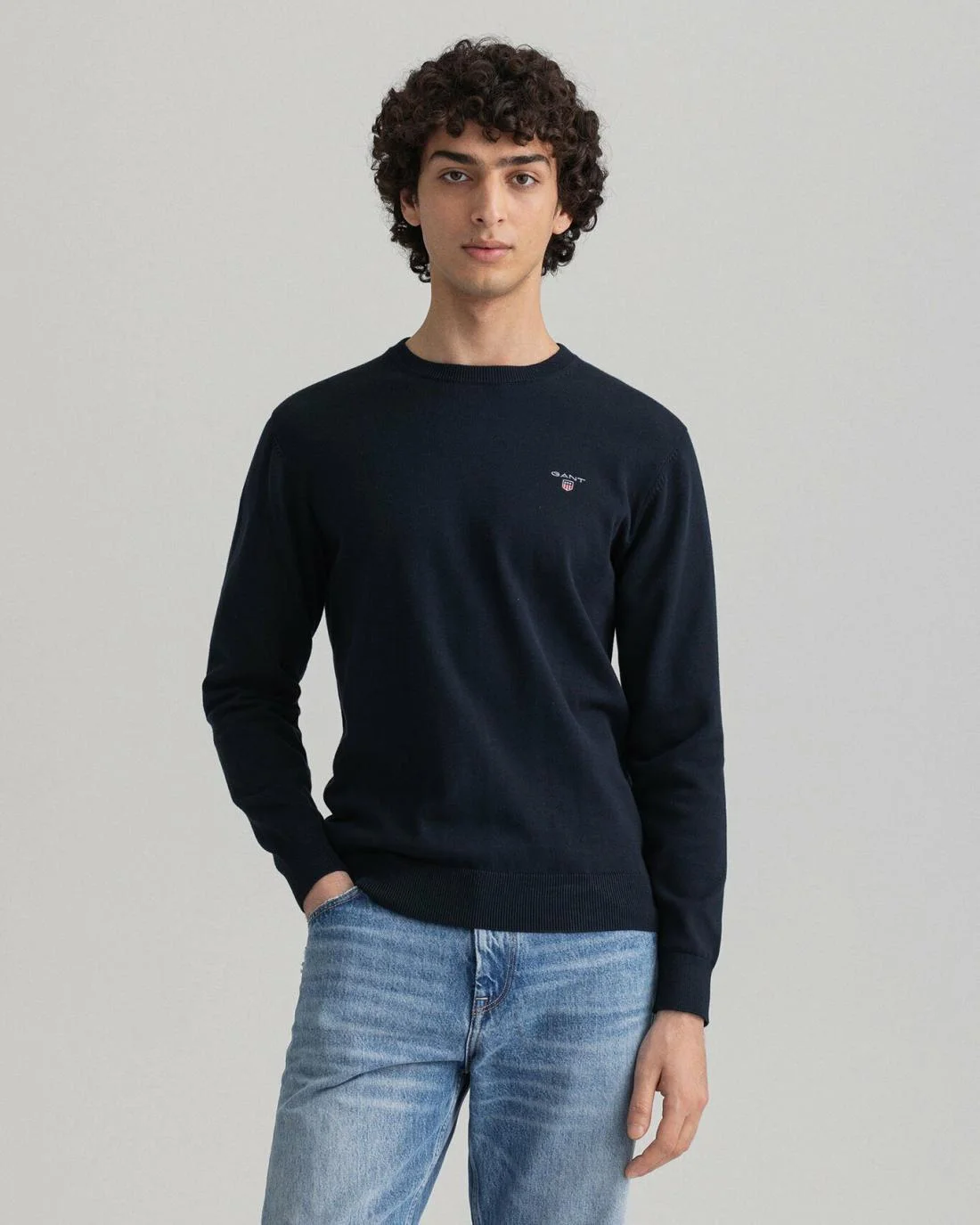 Knitwear | Mens GANT Classic Cotton Crew Neck Sweater Evening Blue