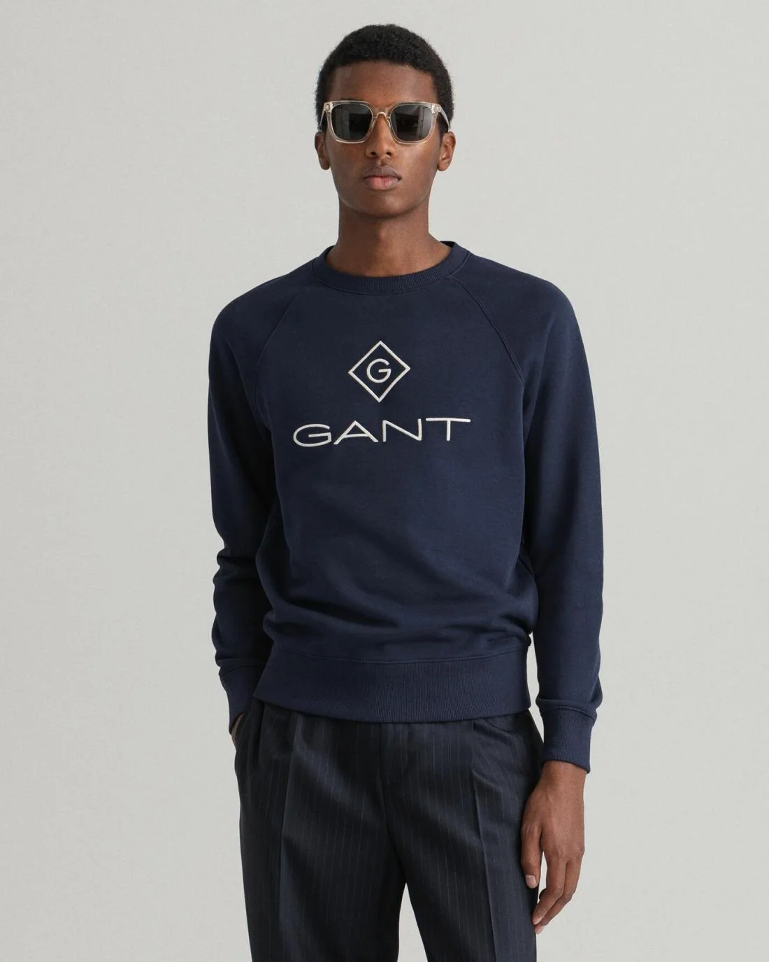 Hoodies And Sweats | Mens GANT Logo Crew Neck Sweatshirt Evening Blue