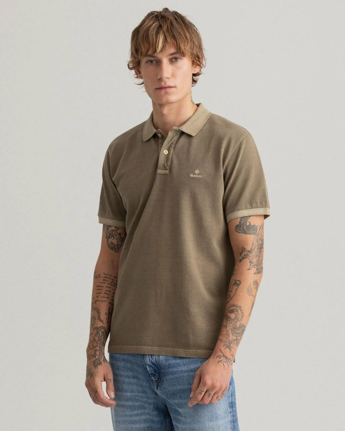 Polo Shirts | Mens GANT Sunfaded Piqué Polo Shirt Utility Green