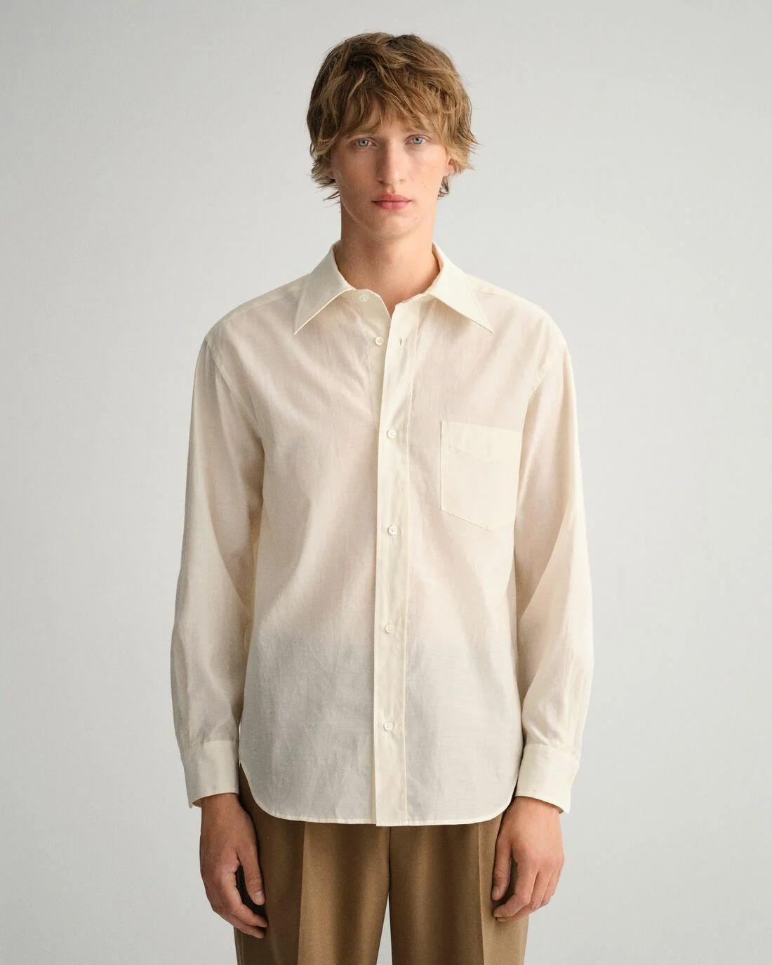 Shirts | Mens GANT Relaxed Fit Cotton Silk Shirt Cream