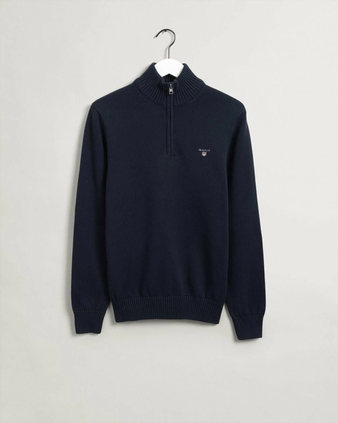 Knitwear | Mens GANT Casual Cotton Half-Zip Sweater Evening Blue