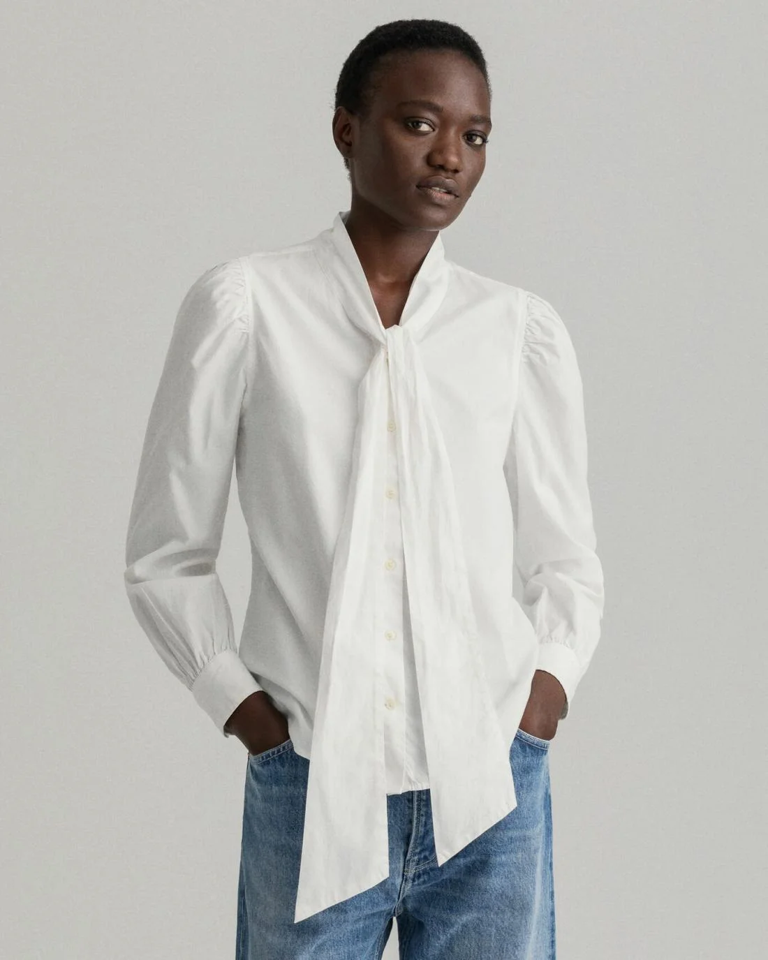 Shirts And Blouses | Womens GANT Garment-Washed Oxford Bow Shirt Eggshell