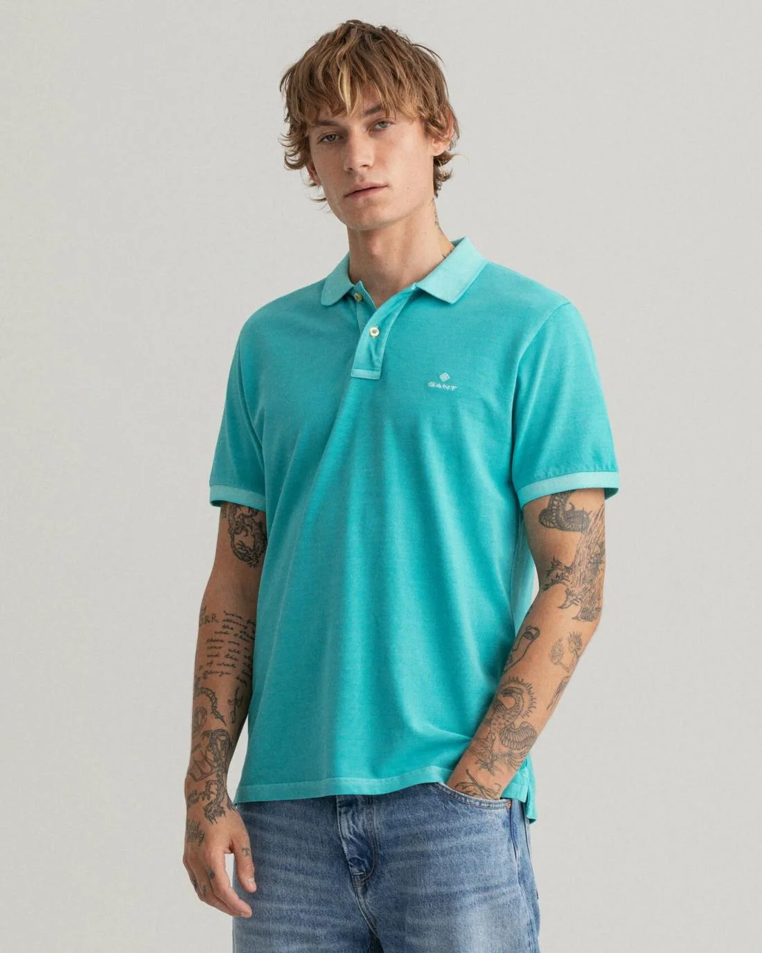 Polo Shirts | Mens GANT Sunfaded Piqué Polo Shirt Aqua Green