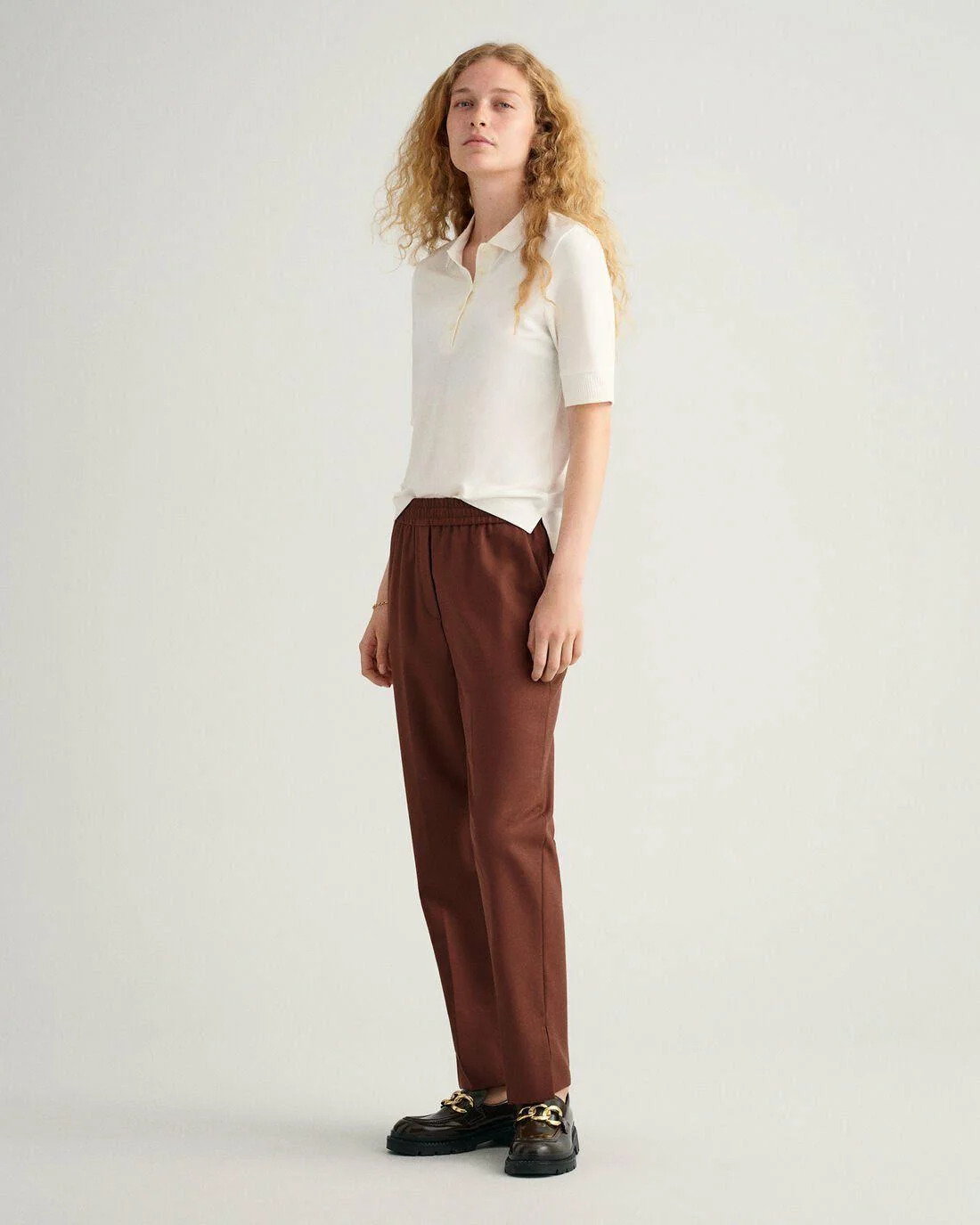 Trousers | Womens GANT Tapered Pull-On Pants Cocoa Bean