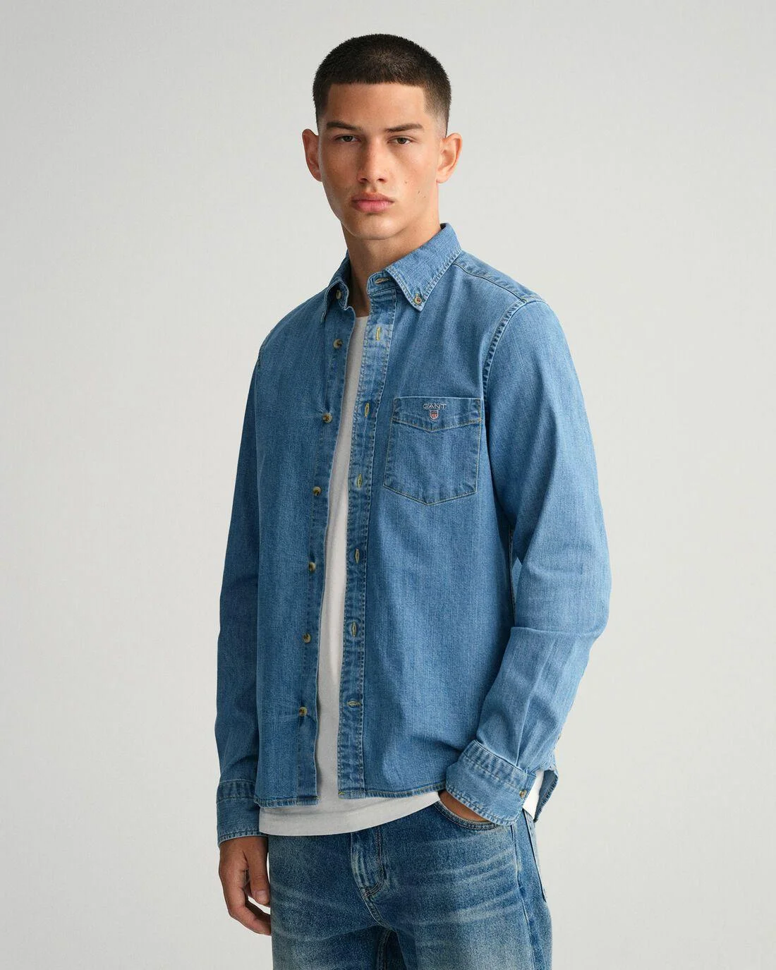 Shirts | Mens GANT Slim Fit Denim Shirt Semi Light Blue