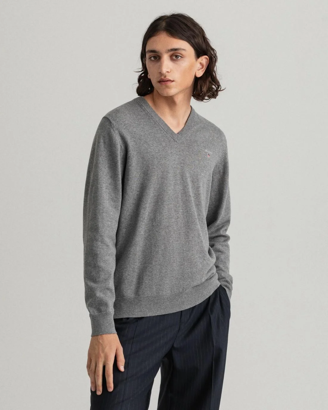 Knitwear | Mens GANT Classic Cotton V-Neck Sweater Dark Grey Melange