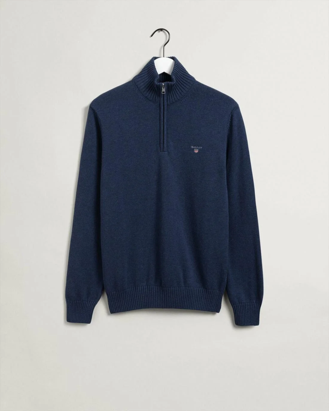 Knitwear | Mens GANT Casual Cotton Half-Zip Sweater Marine Melange