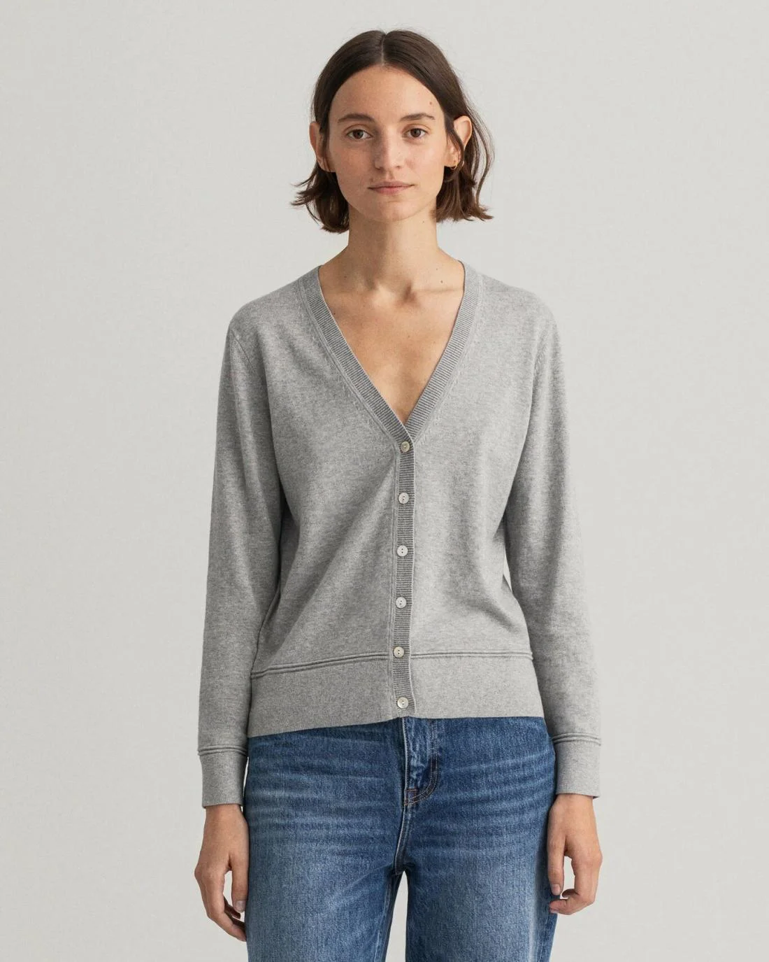 Knitwear | Womens GANT Light Cotton V-Neck Cardigan Grey Melange