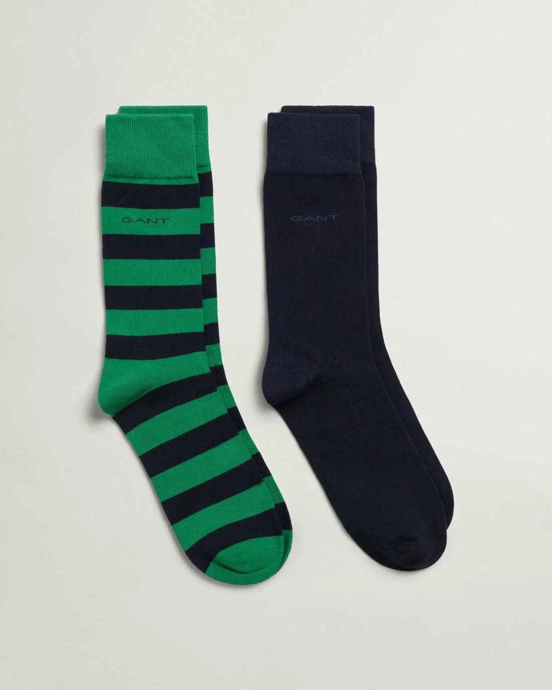 Socks | Mens GANT 2-Pack Barstripe &amp; Solid Socks Lavish Green