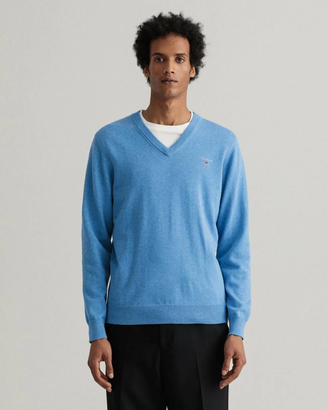 Knitwear | Mens GANT Classic Cotton V-Neck Sweater Blue Melange