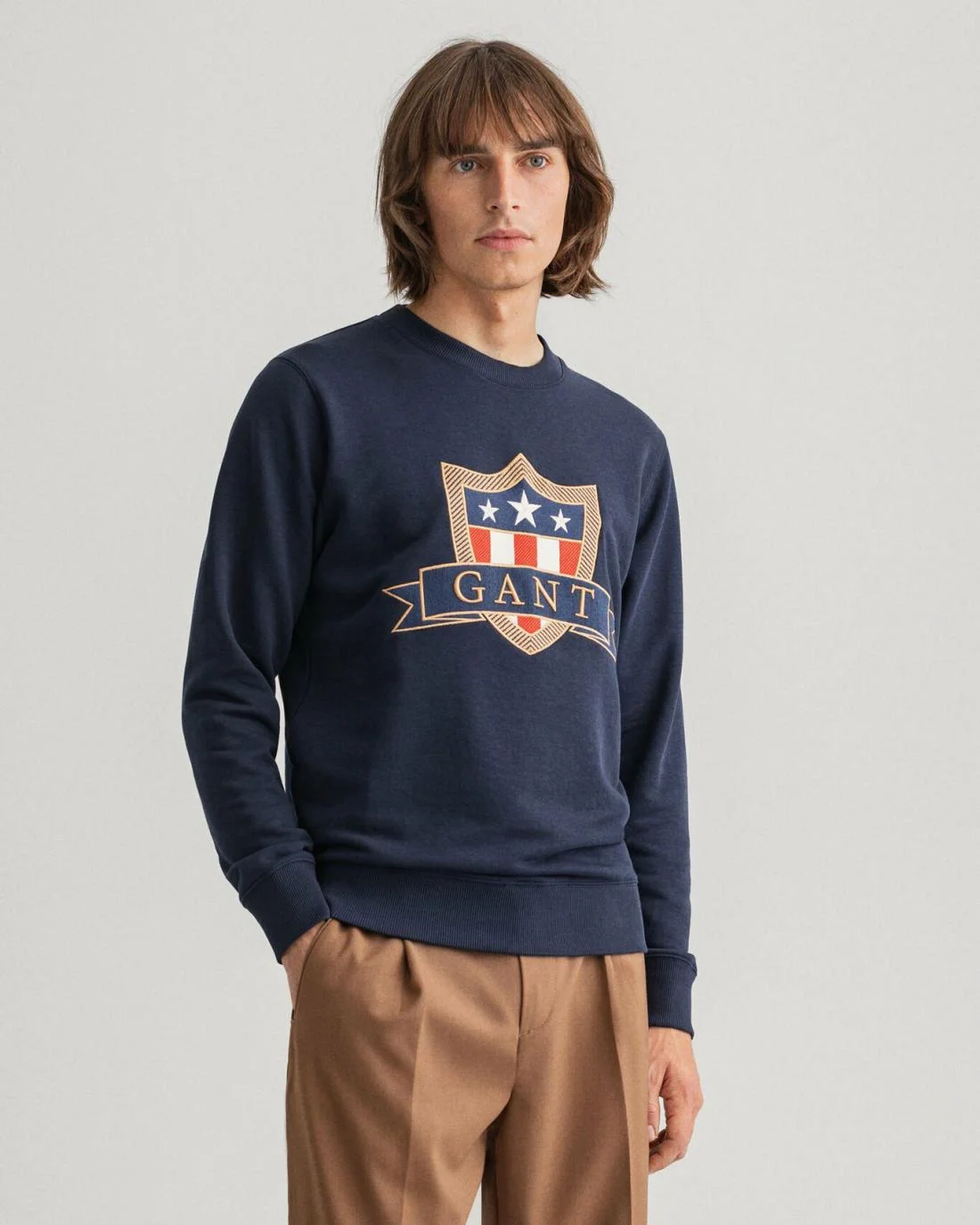 Hoodies And Sweats | Mens GANT Banner Shield Crew Neck Sweatshirt Evening Blue