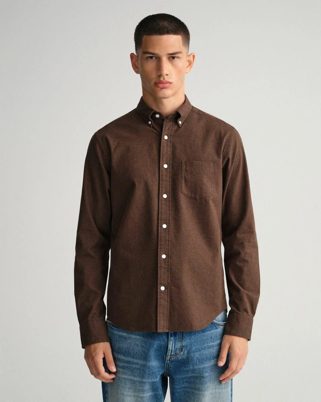 Shirts | Mens GANT Regular Fit Flannel Melange Shirt Rich Brown