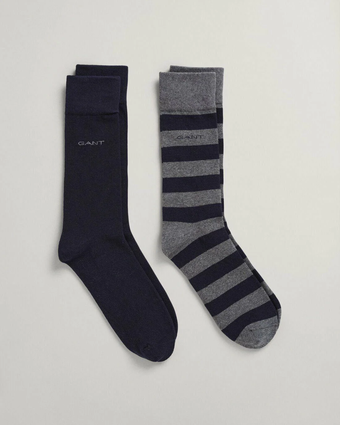 Socks | Mens GANT 2-Pack Barstripe And Solid Socks Charcoal Melange