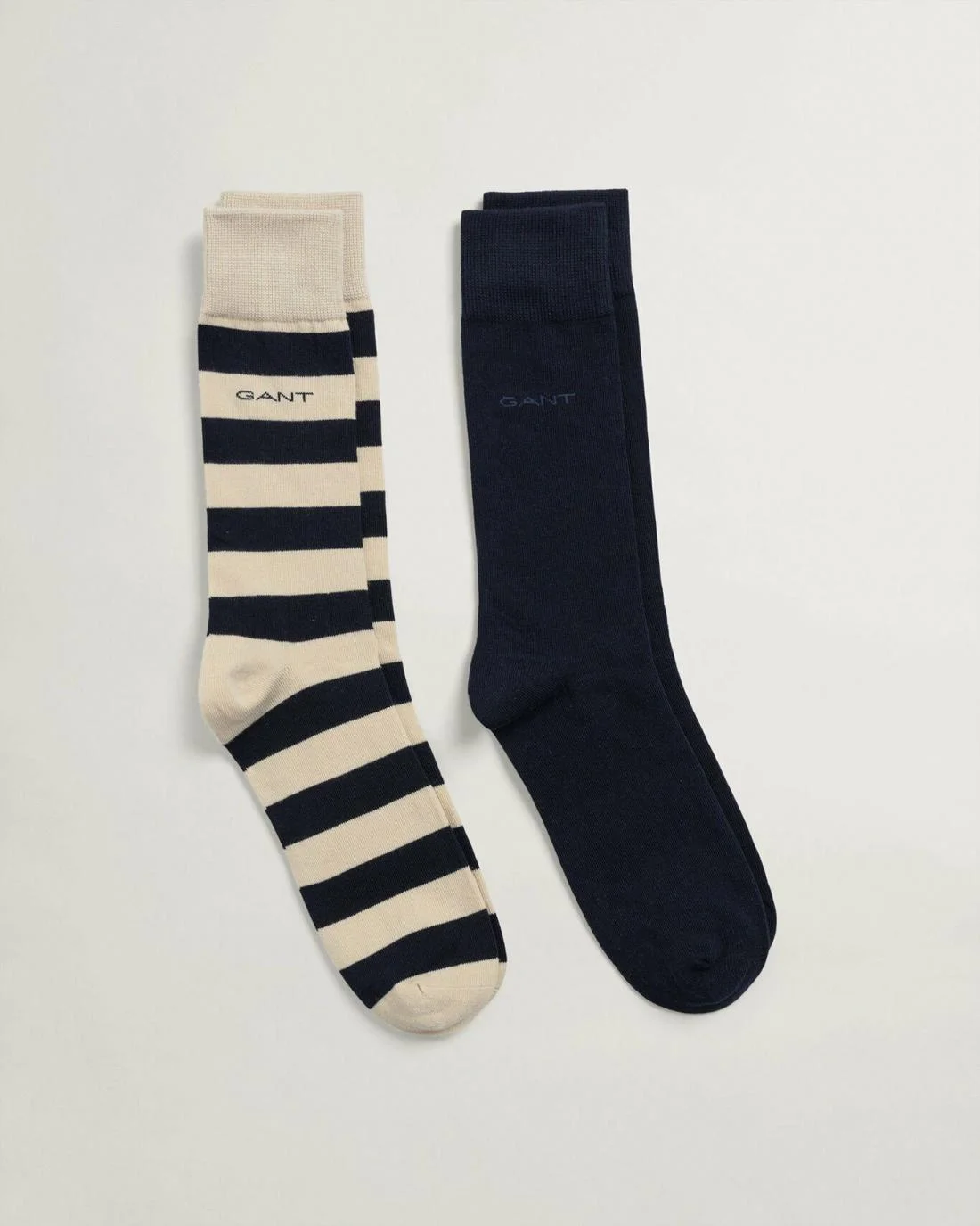 Socks | Mens GANT 2-Pack Barstripe &amp; Solid Socks Desert Beige