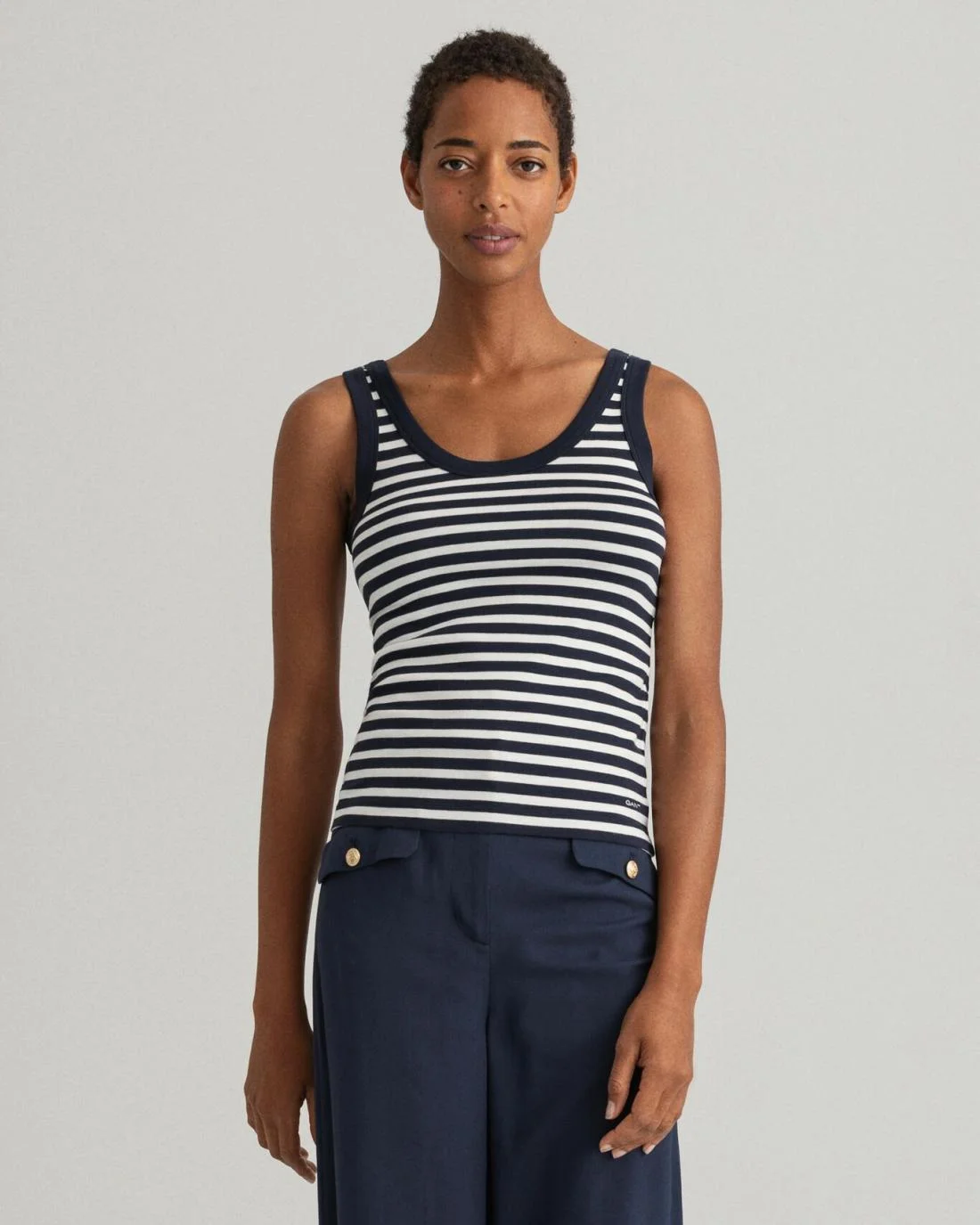 Polos And T-Shirts | Womens GANT Striped Ribbed Tank Top Evening Blue