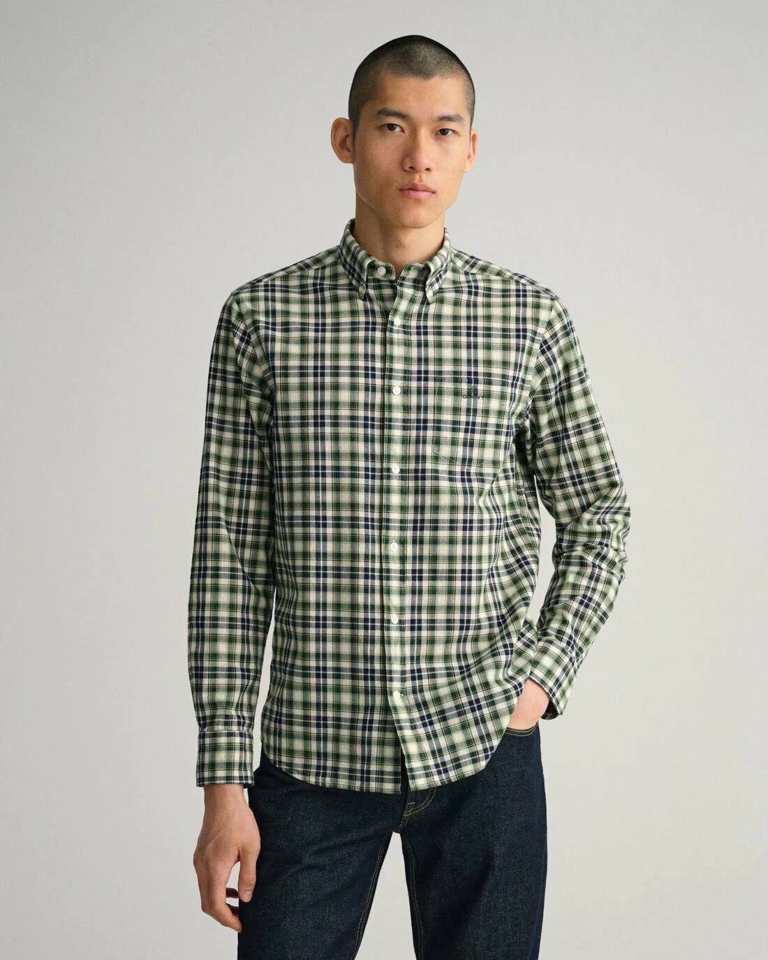 Shirts | Mens GANT Regular Fit Broadcloth Tartan Shirt Eden Green