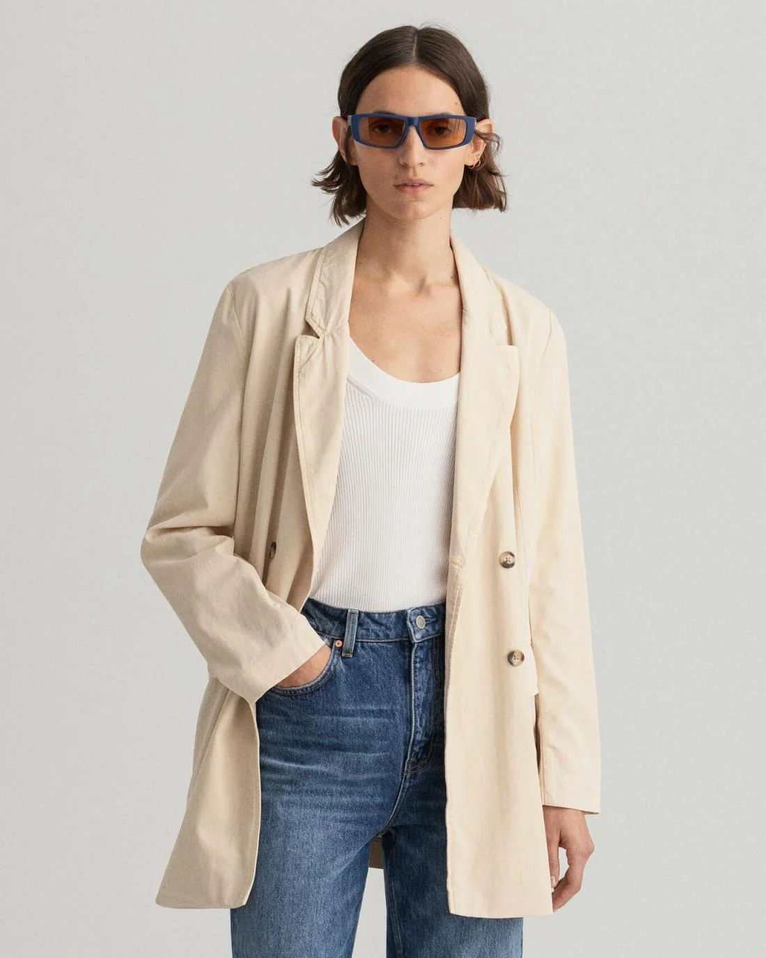 Blazers | Womens GANT Straight Fit Chino Blazer Desert Beige