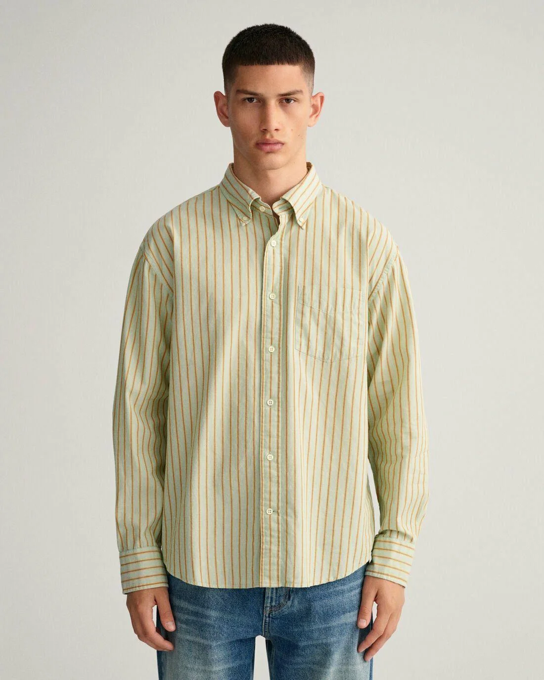 Shirts | Mens GANT Relaxed Fit Fil-À-Fil Stripe Shirt Eucalyptus Green