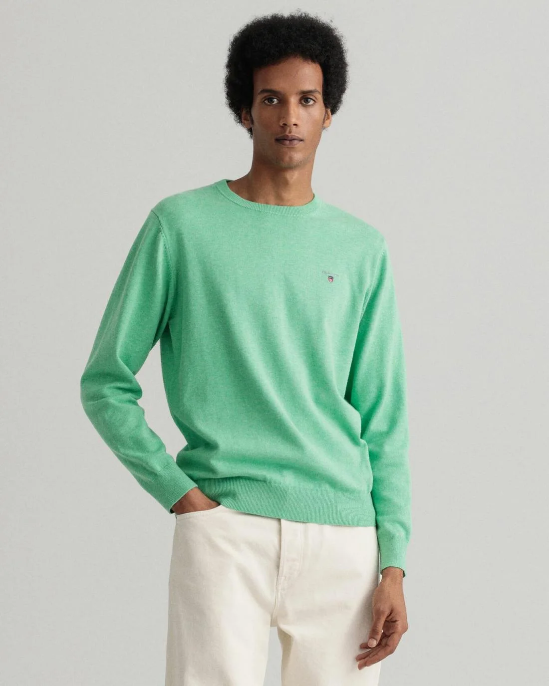 Knitwear | Mens GANT Classic Cotton Crew Neck Sweater Ocean Green Melange