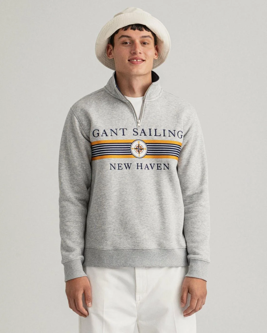 Hoodies And Sweats | Mens GANT Sailing Half-Zip Sweatshirt Light Grey Melange