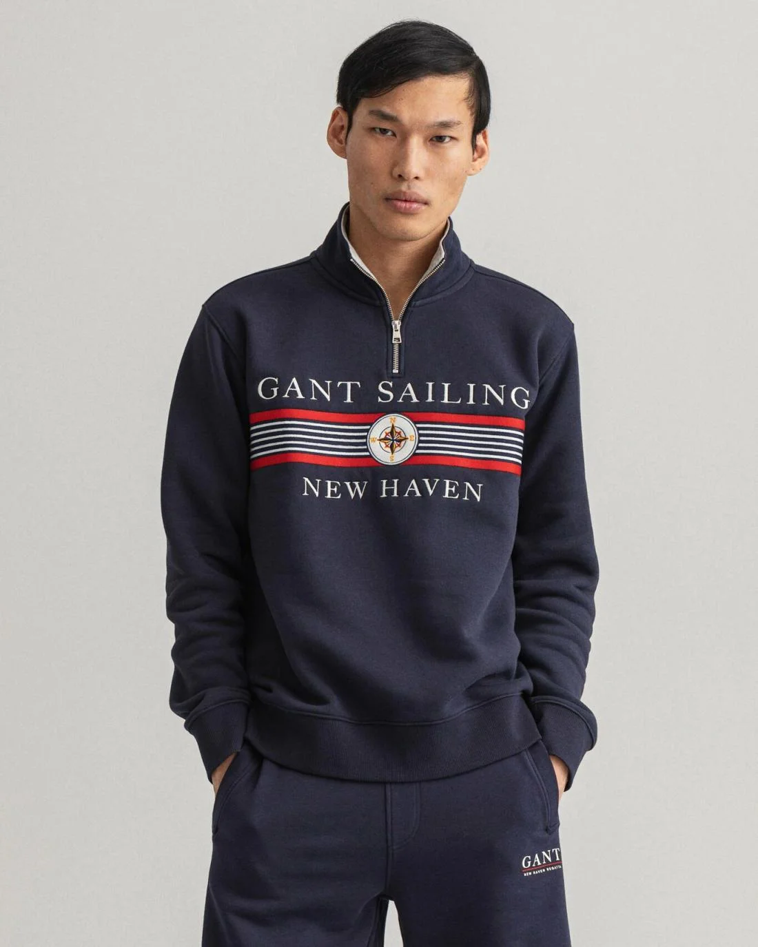 Hoodies And Sweats | Mens GANT Sailing Half-Zip Sweatshirt Evening Blue