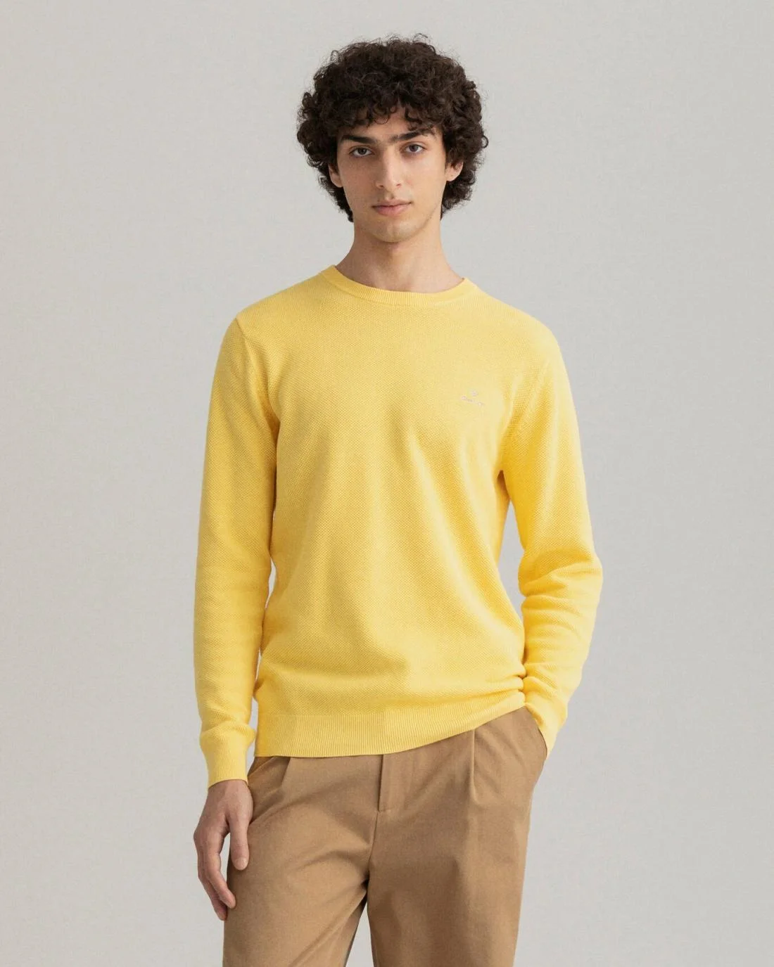 Knitwear | Mens GANT Cotton Piqué Crew Neck Sweater Banana Yellow