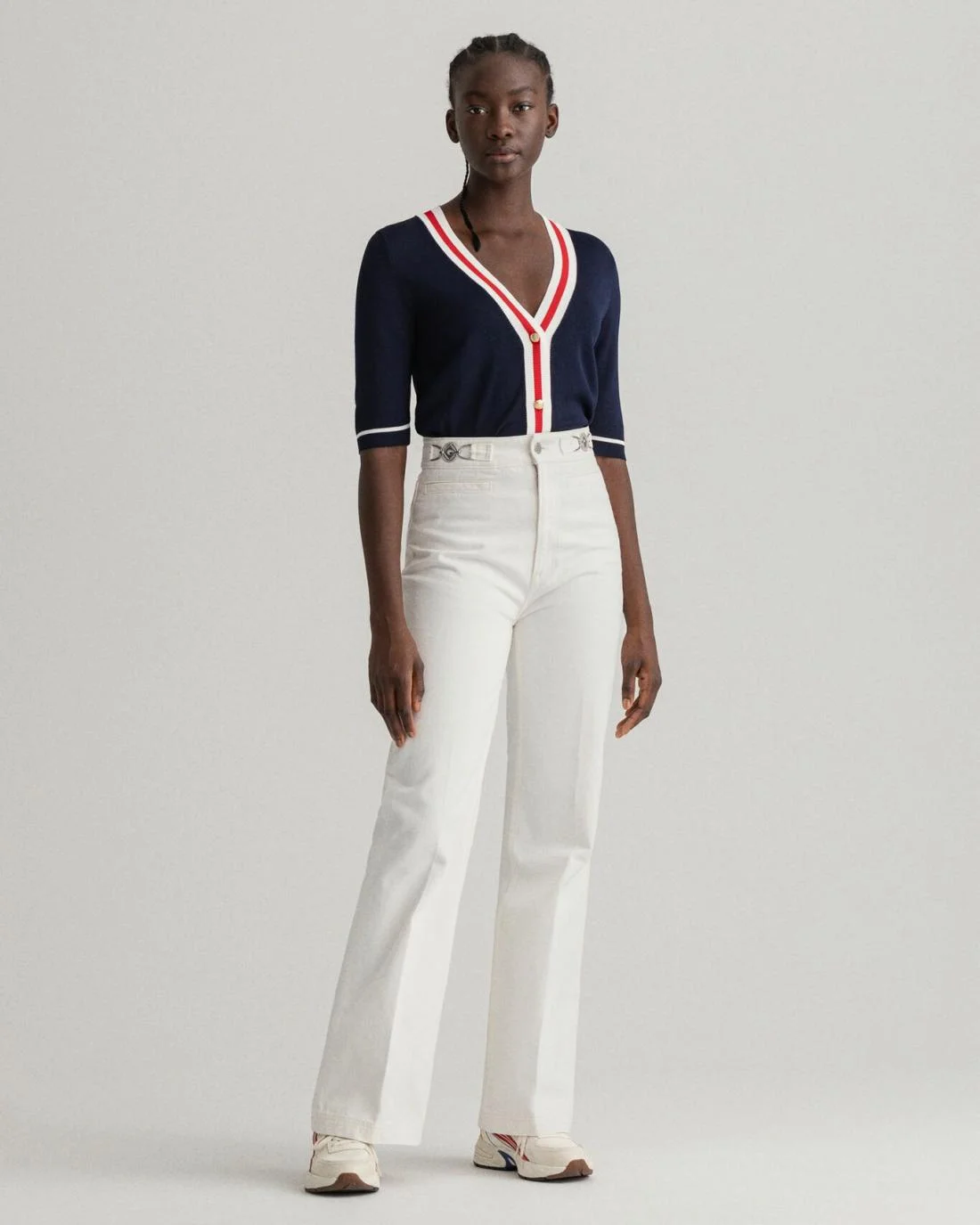 Jeans | Womens GANT Icon G High-Waisted Flared Ecru Jeans Eggshell