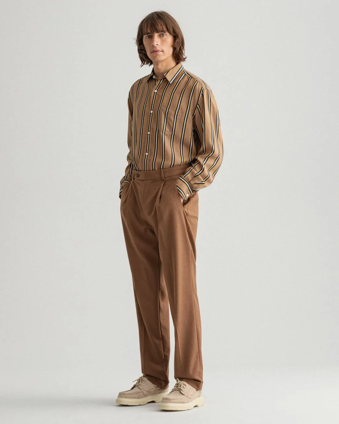 Chinos | Mens GANT Fluid Pleated Pants Roasted Walnut