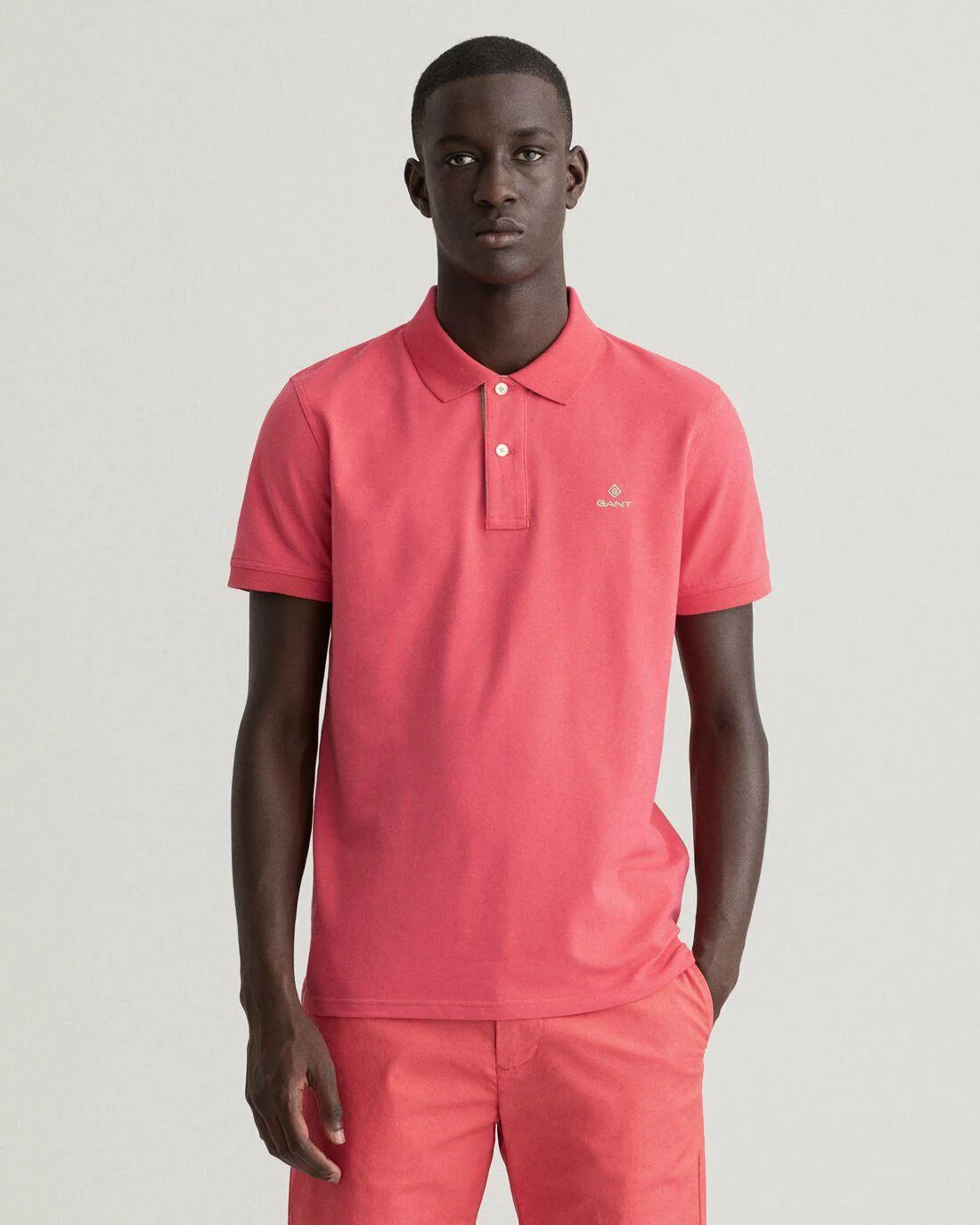 Polo Shirts | Mens GANT Contrast Collar Piqué Rugger Watermelon Pink