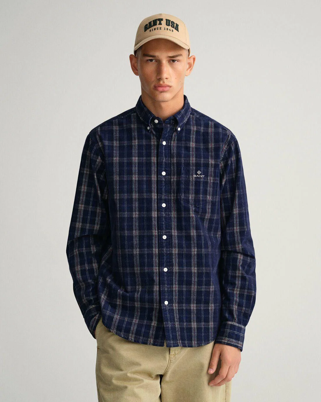 Shirts | Mens GANT Regular Fit Corduroy Check Shirt Evening Blue