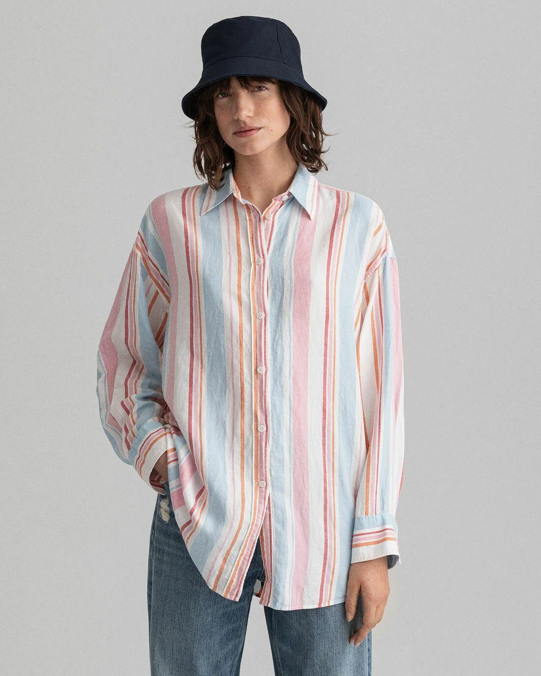 Shirts And Blouses | Womens GANT Oversized Multistripe Shirt Multicolor