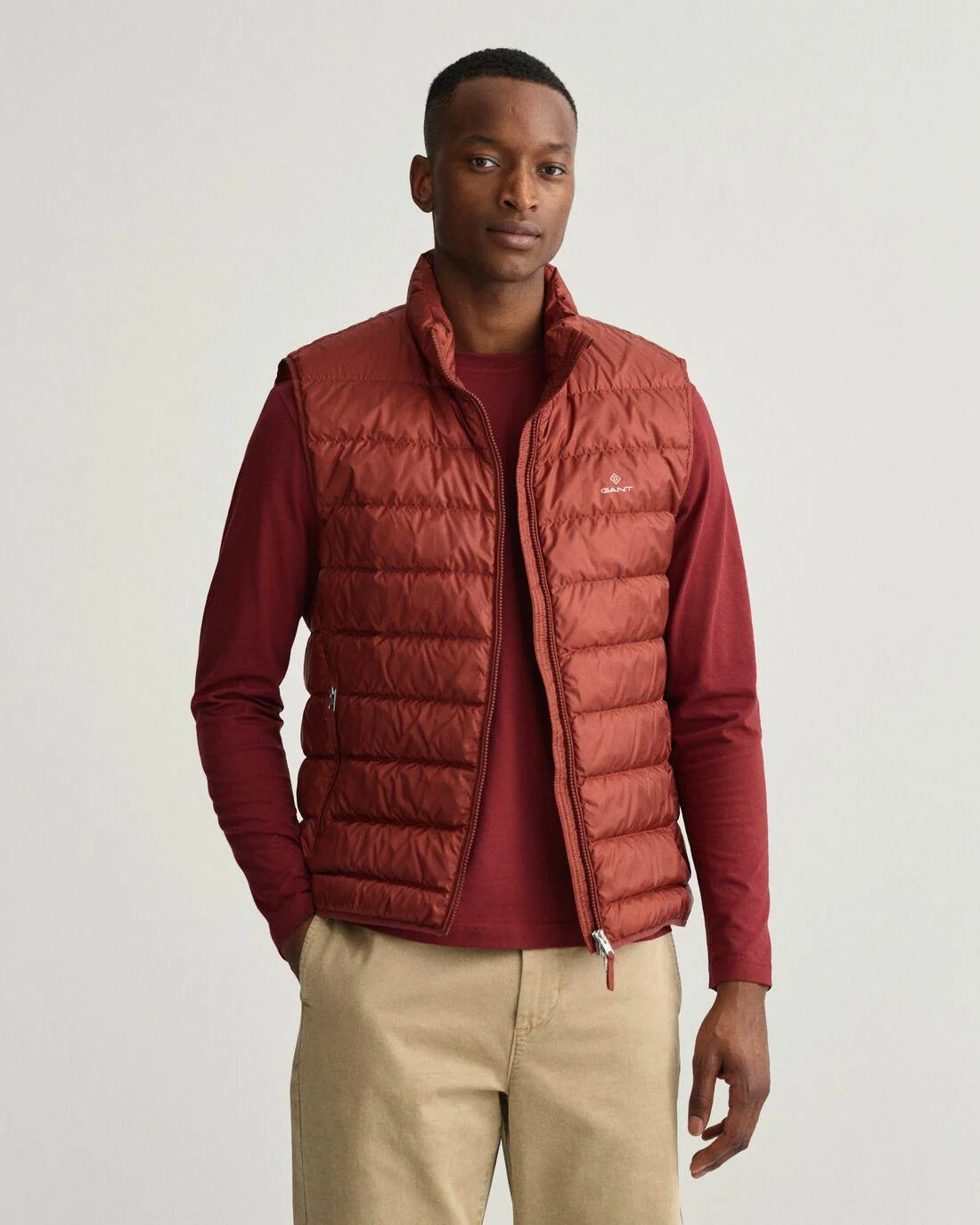 Gilets | Mens GANT Light Down Gilet Burgundy