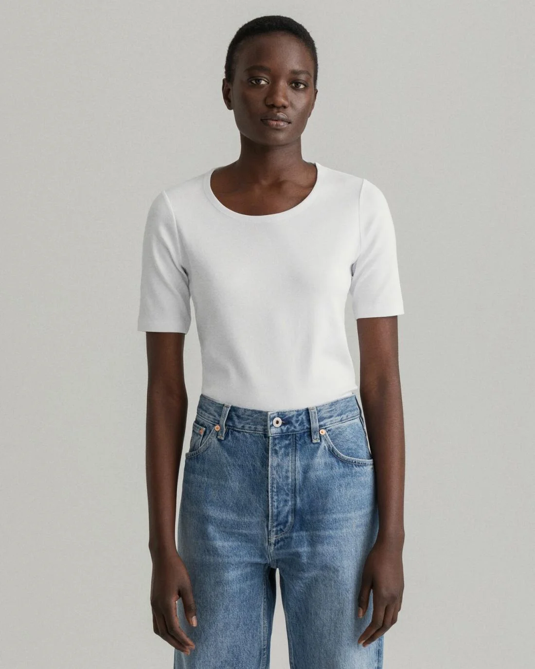 Polos And T-Shirts | Womens GANT Ribbed Long-Short Sleeve T-Shirt White