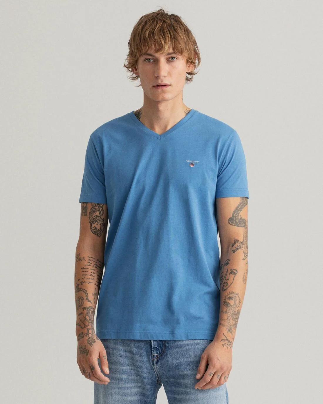 T-Shirts | Mens GANT Original Slim Fit V-Neck T-Shirt Day Blue