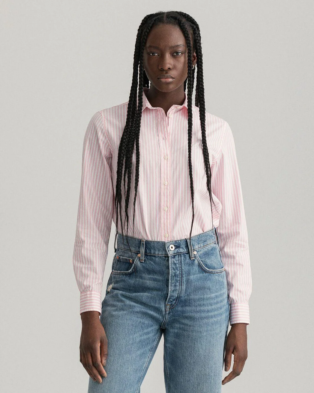 Shirts And Blouses | Womens GANT Regular Fit Striped Broadcloth Shirt Preppy Pink