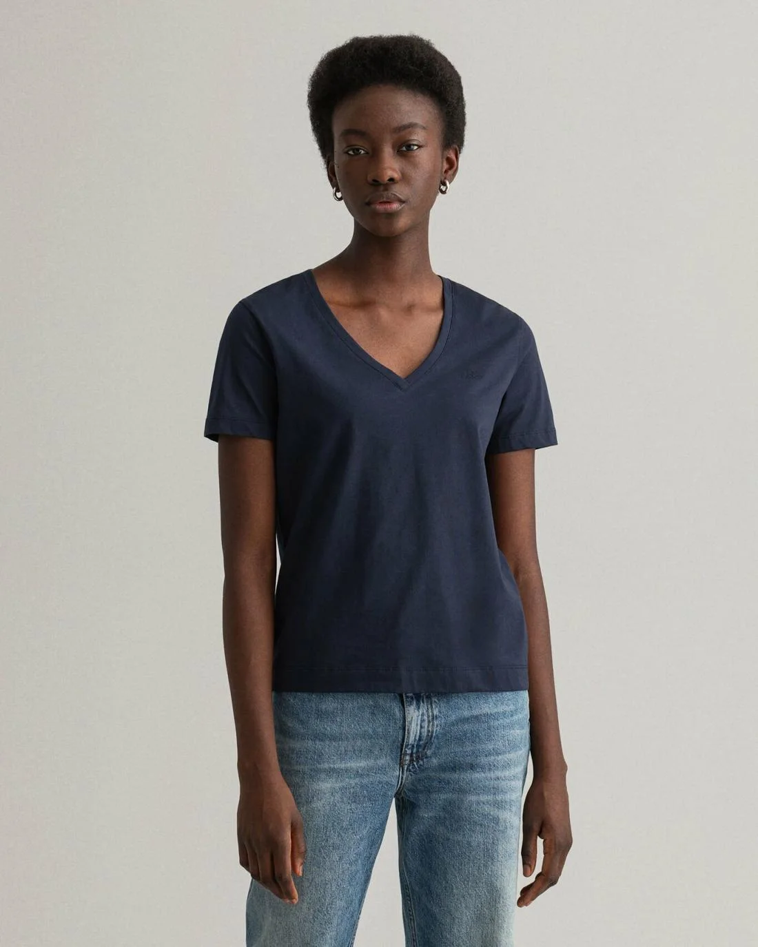 Polos And T-Shirts | Womens GANT Original V-Neck T-Shirt Evening Blue