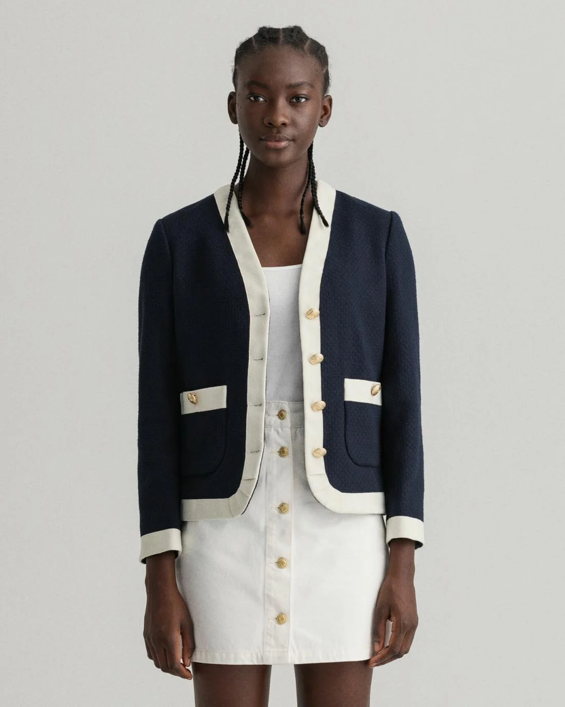 Blazers | Womens GANT Texture Cropped Jacket Evening Blue