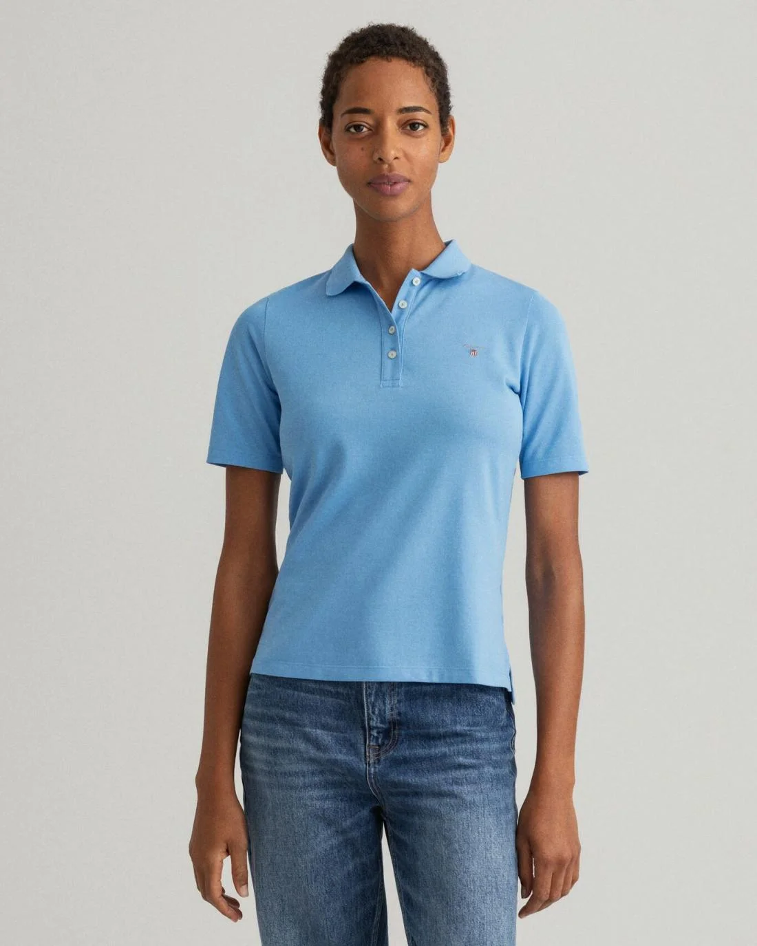 Polos And T-Shirts | Womens GANT Original Long-Short Sleeve Piqué Polo Shirt Silver Lake Blue