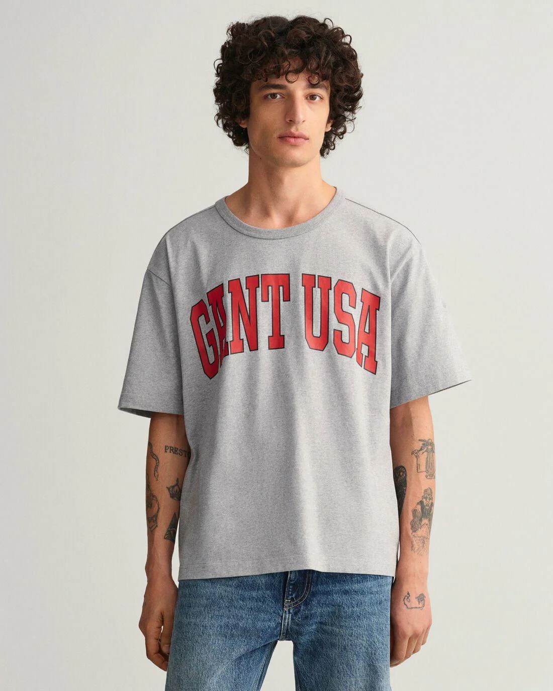 T-Shirts | Mens GANT Usa Graphic T-Shirt Grey Melange