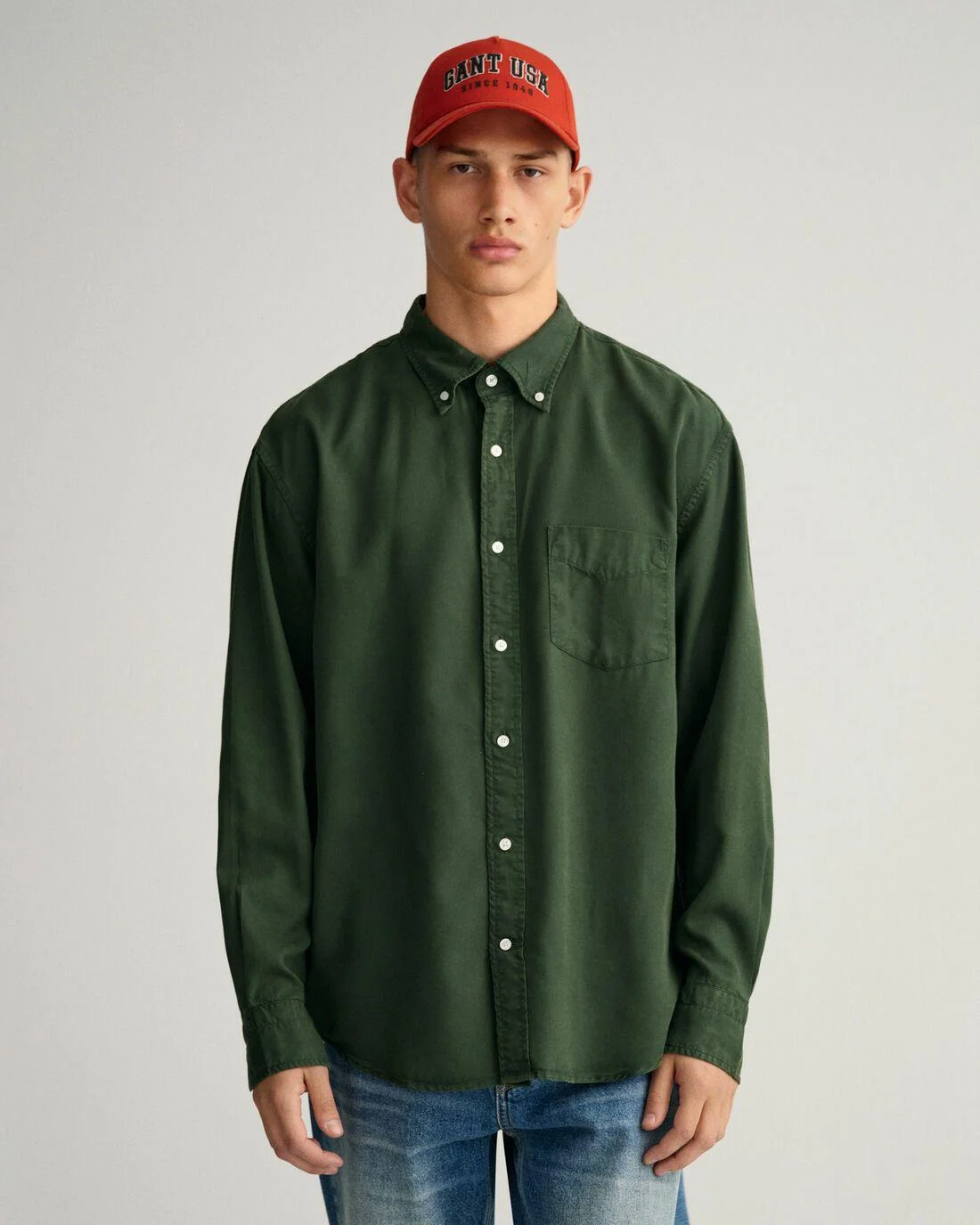 Shirts | Mens GANT Relaxed Fit Garment-Dyed Lyocell Shirt Storm Green