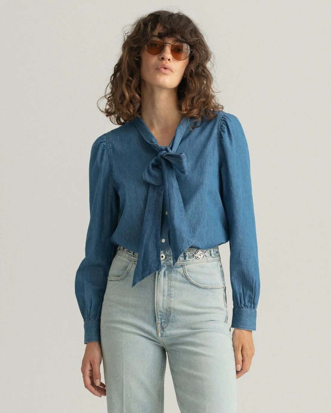 Shirts And Blouses | Womens GANT Indigo Bow Shirt Indigo