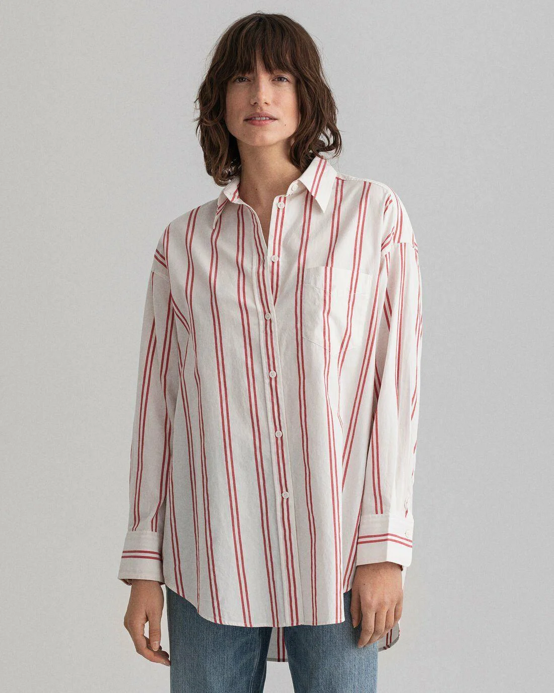 Shirts And Blouses | Womens GANT Oversized Stripe Shirt Bright Red