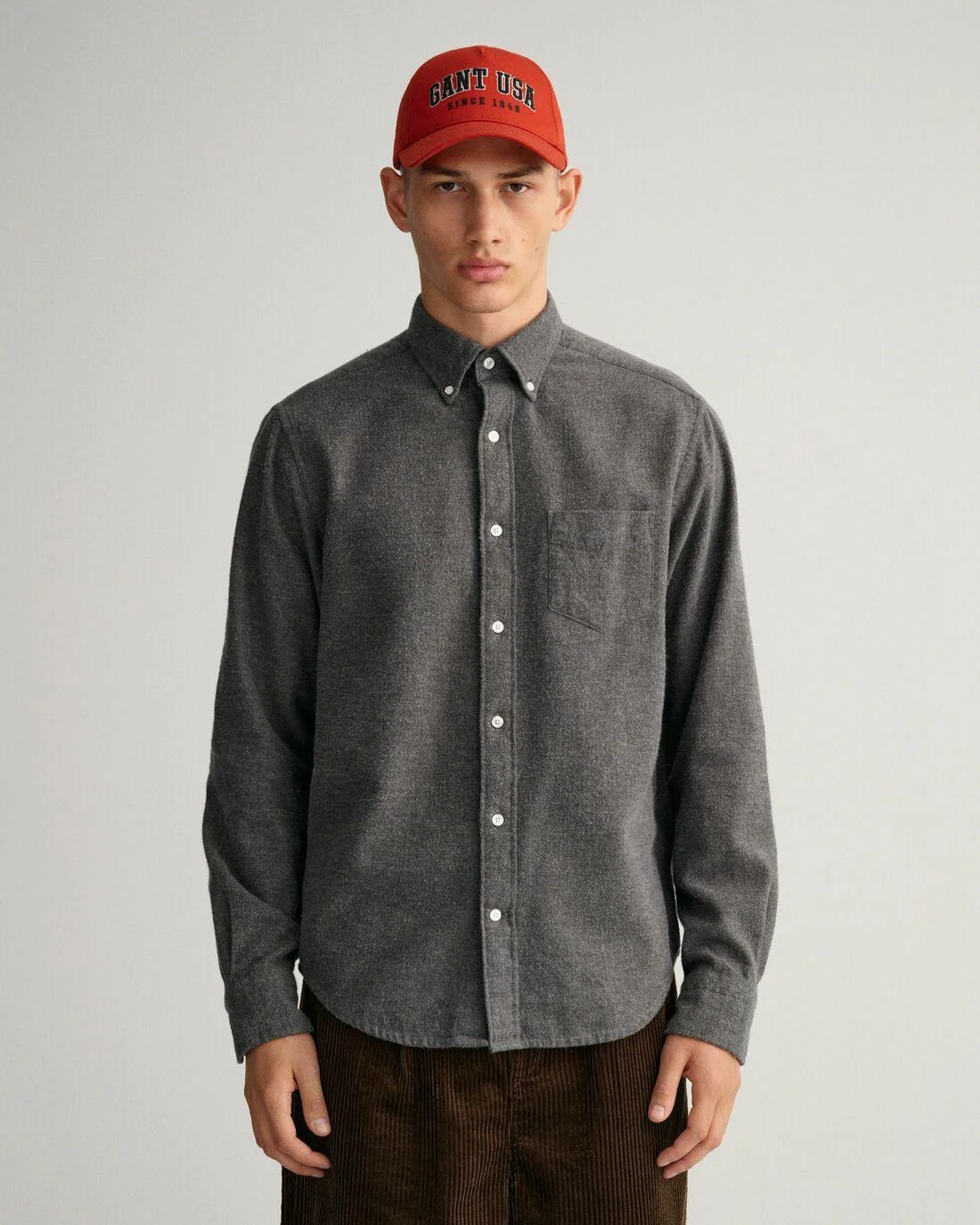 Shirts | Mens GANT Regular Fit Herringbone Shirt Charcoal Melange