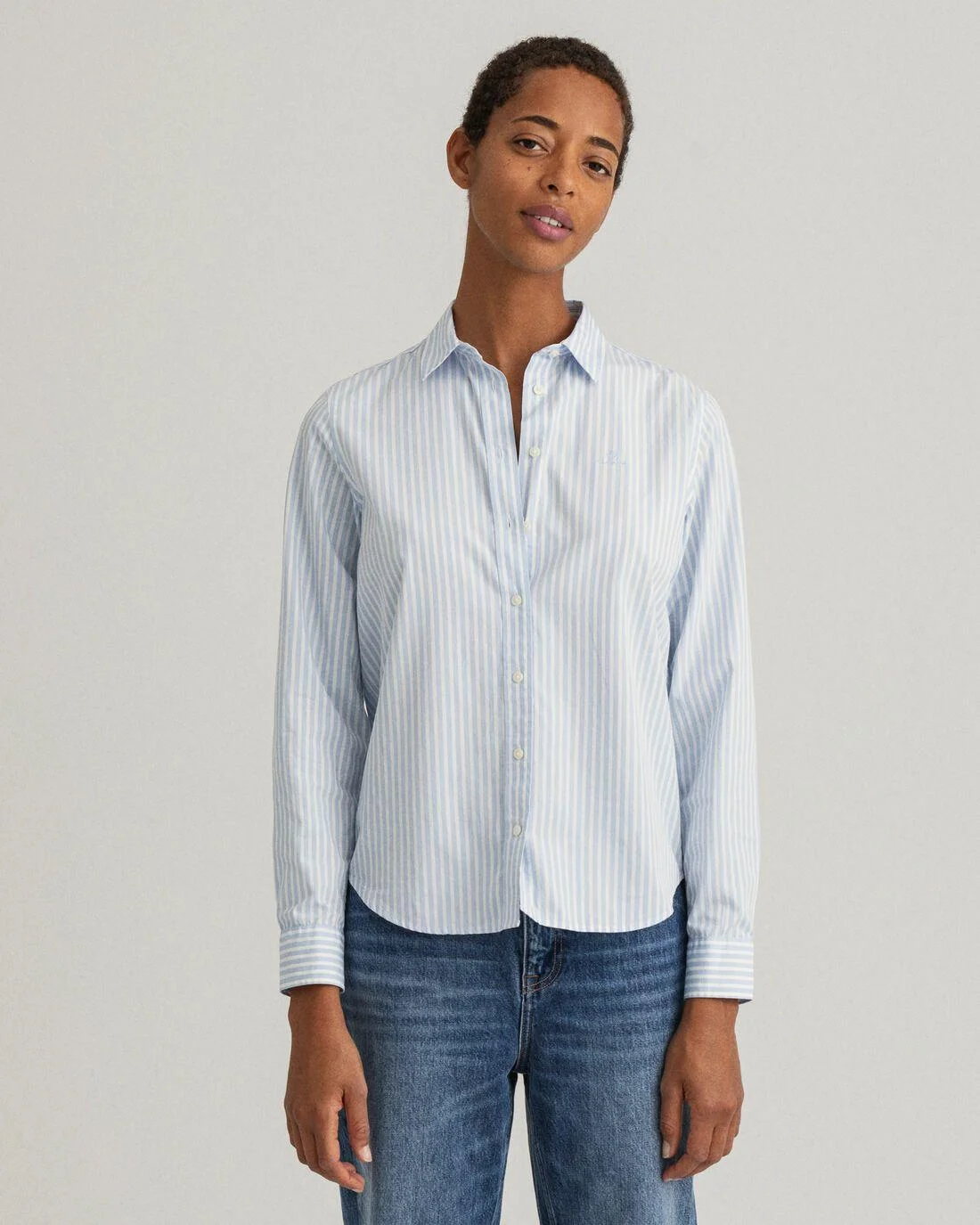 Shirts And Blouses | Womens GANT Regular Fit Striped Broadcloth Shirt Muted Blue