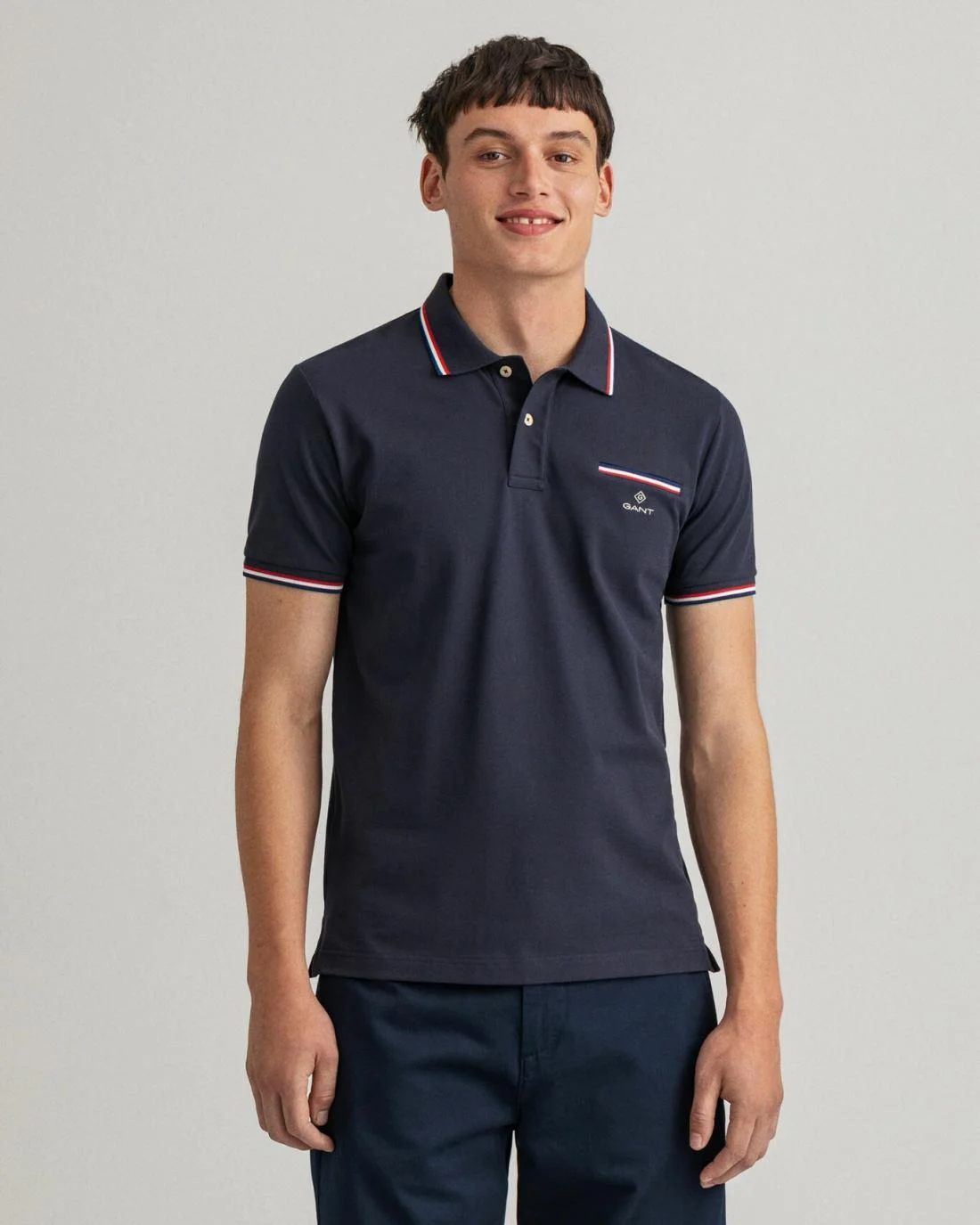 Polo Shirts | Mens GANT 3-Color Tipping Piqué Polo Shirt Evening Blue