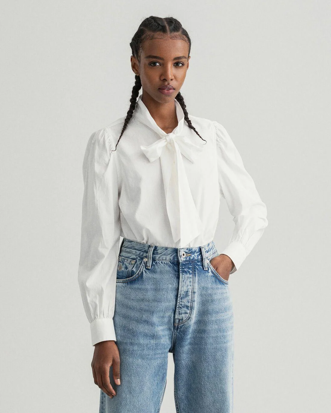 Shirts And Blouses | Womens GANT Bow Puff Sleeve Oxford Shirt Eggshell